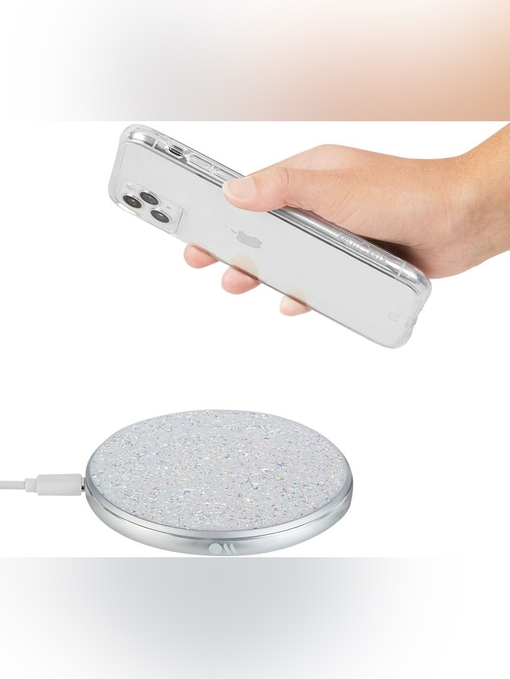 case-mate Sparkle Wireless Charging Pad in Iridescent White, Power Disc